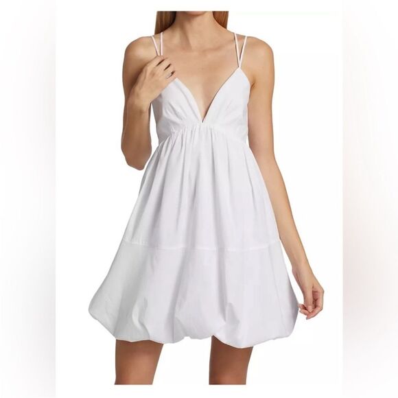 CINQ À SEPT Effie Bubble Hem Minidress In White - Picture 2 of 14